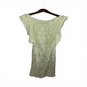 Light Green Floral Off-Shoulder Women's Dress Boho Bohemian Cottagecore Small